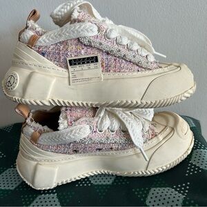 xVESSEL Marshmallow Lows in the Pink Tweed Sneakers with Faux Pearl details